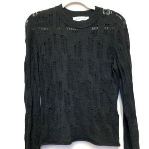 SAMSOE Wool Cotton Sheer Fitted Sweater Medium Gray Lightweight Edgy Grunge